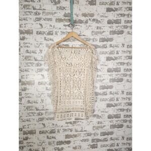 Soho Lady Crochet Top Plus One Size Beige Boho Hippie Festival Lagenlook